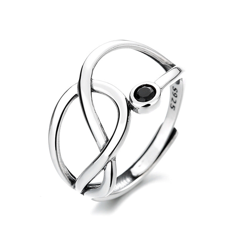 Wholesale s925 sterling silver irregular geometric black enamel ring